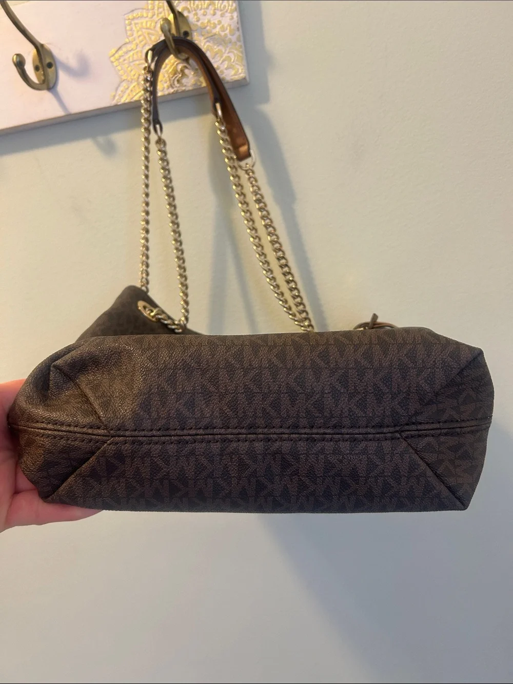 Michael Kors Dark Brown Signature Chain-Handle Tote